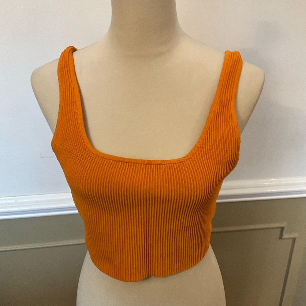 Babaton Orange Ribbed Crop Top